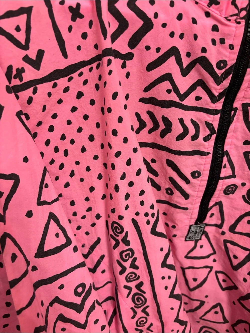OP vintage 80s Neon Pink & Black Patterned Half-Zip Light Weight Jacket - Picture 5 of 10